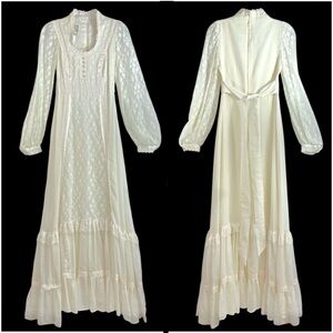 70s Gunne Sax Maxi Prairie Dress Ivory Cream 5 - XS